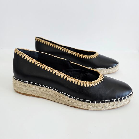 Dolce Vita Morgan Black & Jute Tan Leather Espadrille Wedge Ballet Sandals 9.5 - Picture 2 of 11